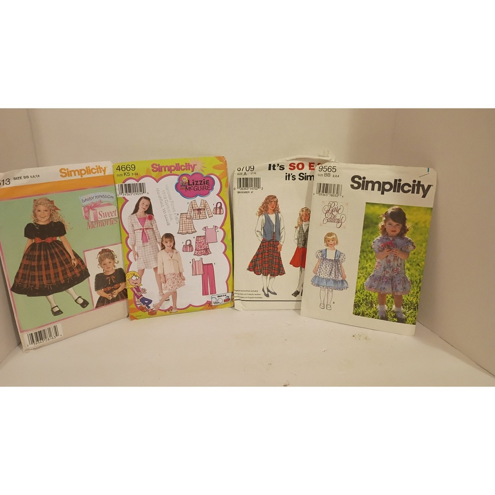 Lot of 4 Simplicity Sewing Patterns Girls Toddler Tiered Cottagecore Kids.